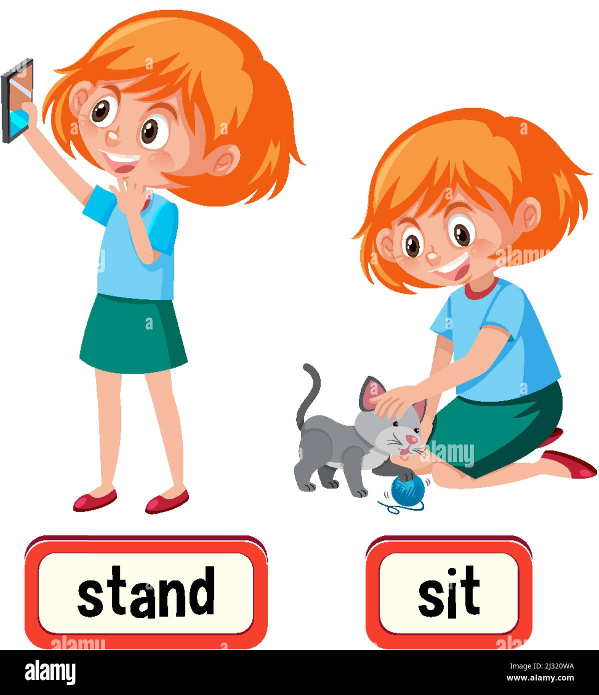 Opposite words for stand and sit illustration Stock Vector Image & Art