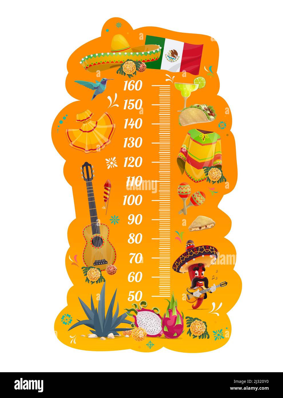 Stadiometer scale from 80 to 170 cm. Children height chart