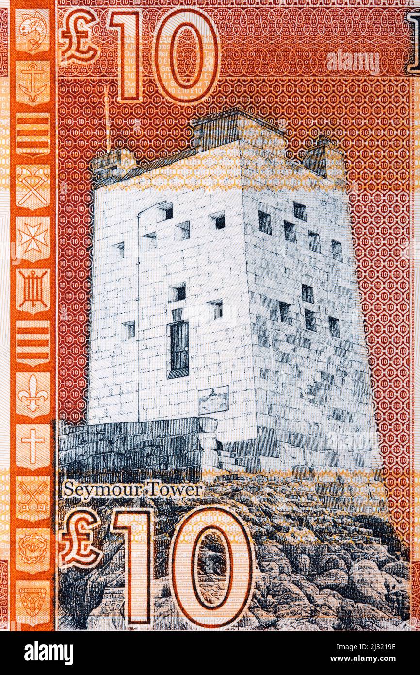 Seymour Tower from Jersey money - pound Stock Photo