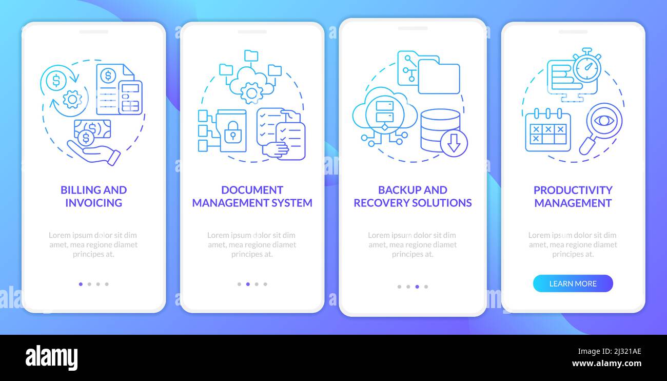 Tools for online workplace blue gradient onboarding mobile app screen ...