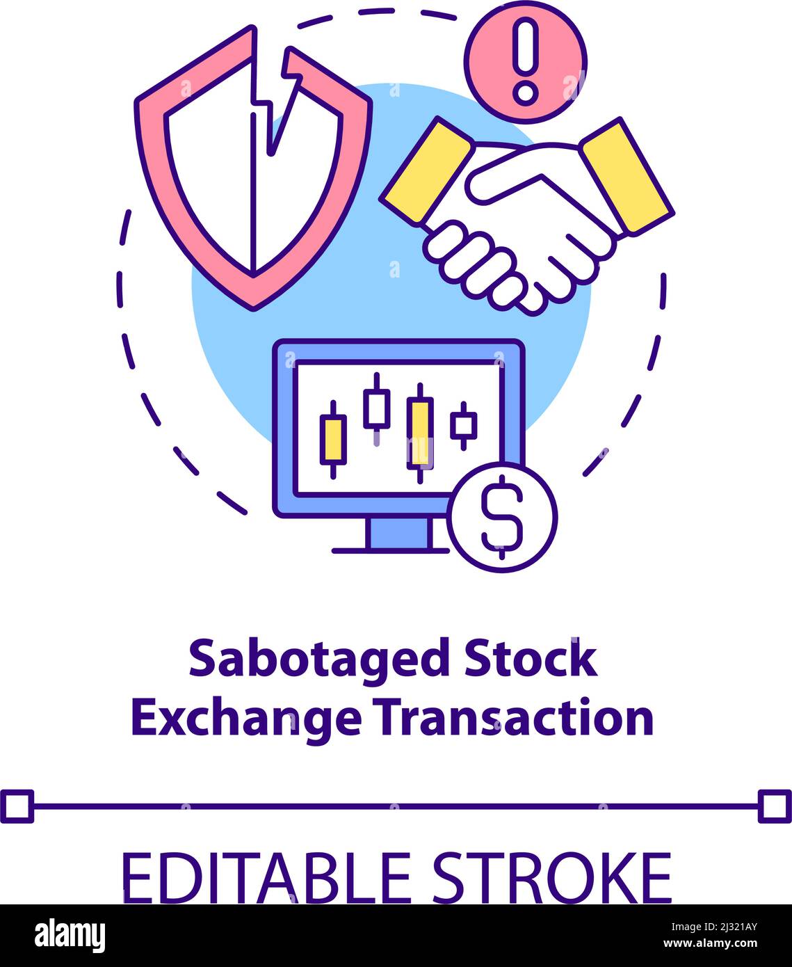 Sabotaged stock exchange transaction concept icon Stock Vector