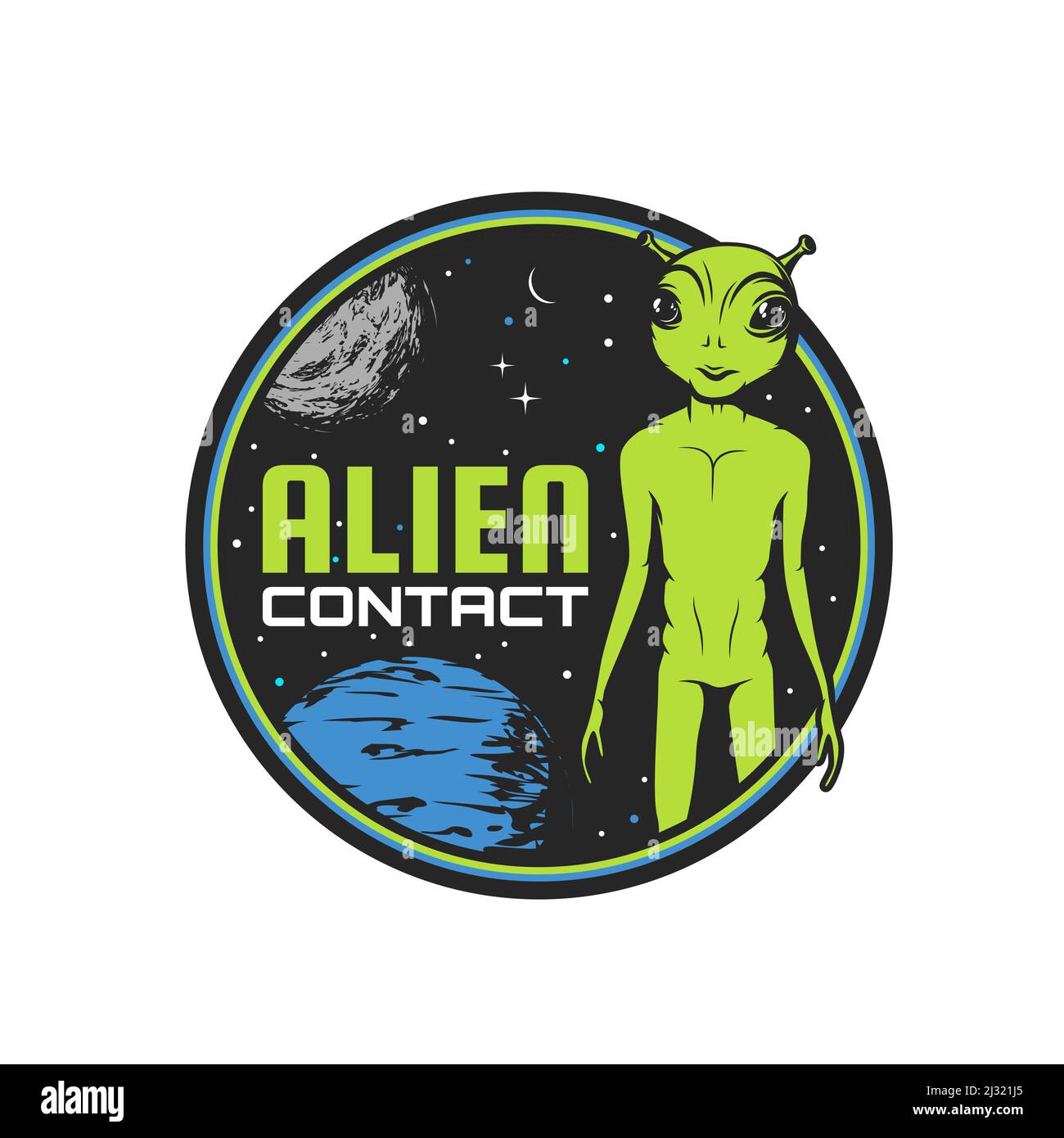 Alien contact icon, martian UFO and space paranormal activity vector ...