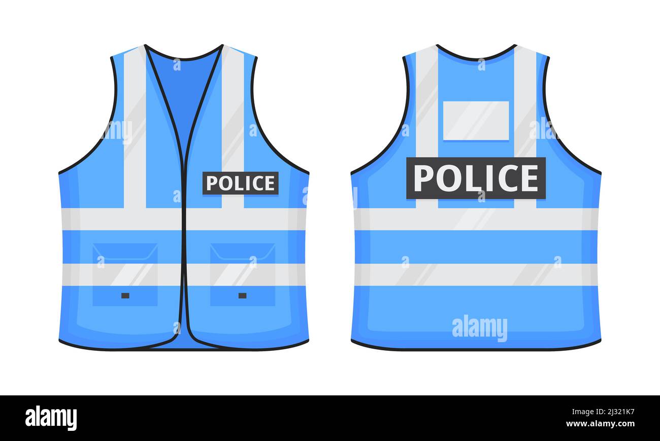 Safety reflective vest with label POLICE tag flat style design vector