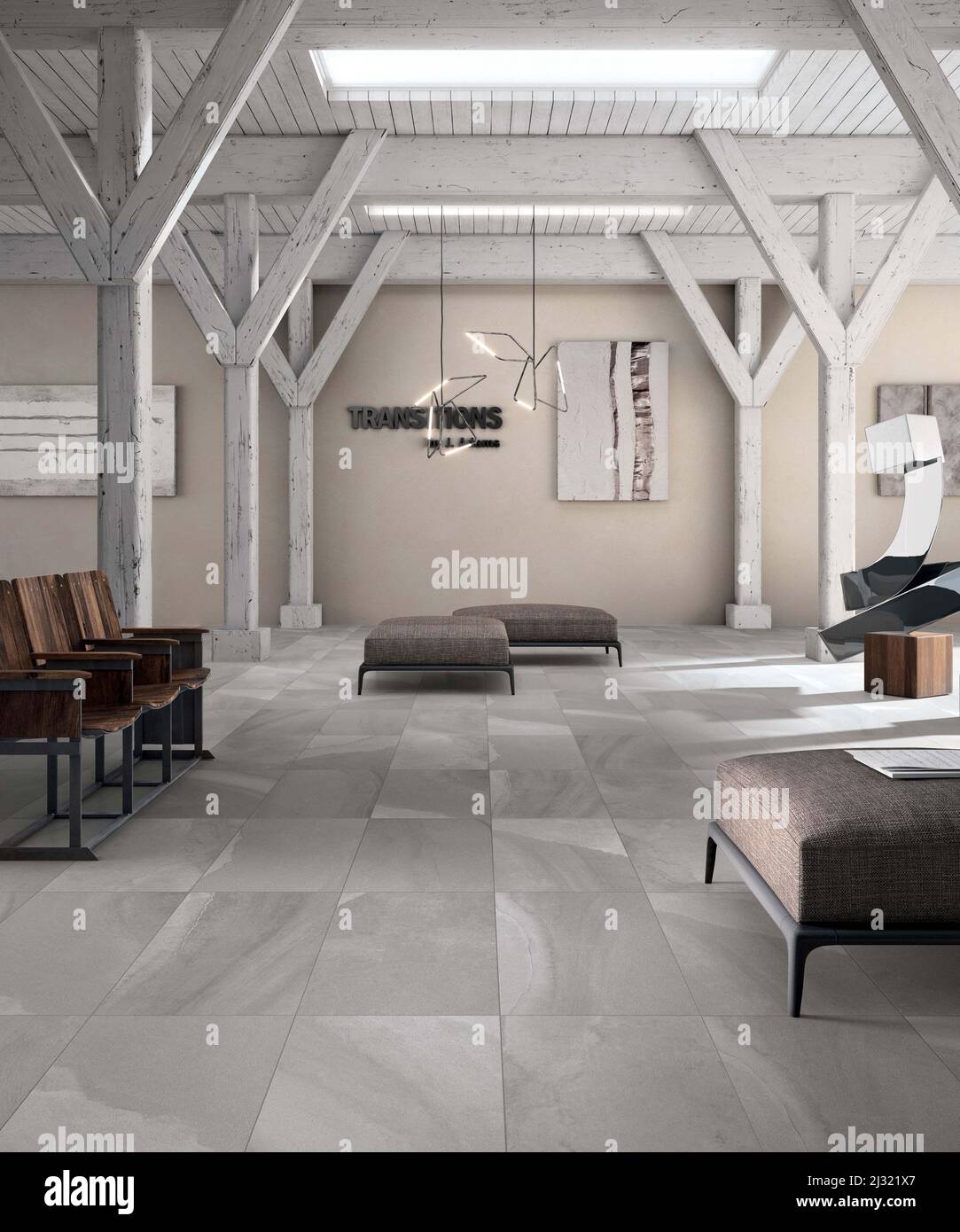 Modern interior design of room with elegant gray tiles, seamless ...