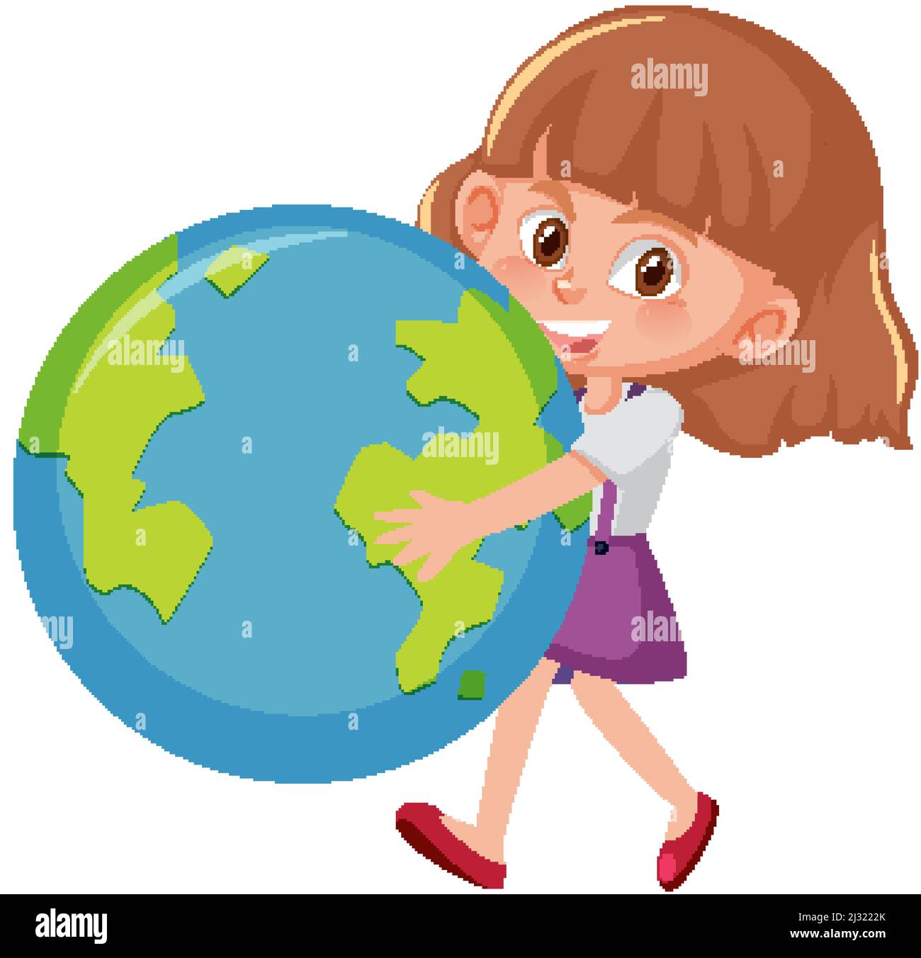 Cute girl hugging earth globe in cartoon style illustration Stock Vector  Image & Art - Alamy