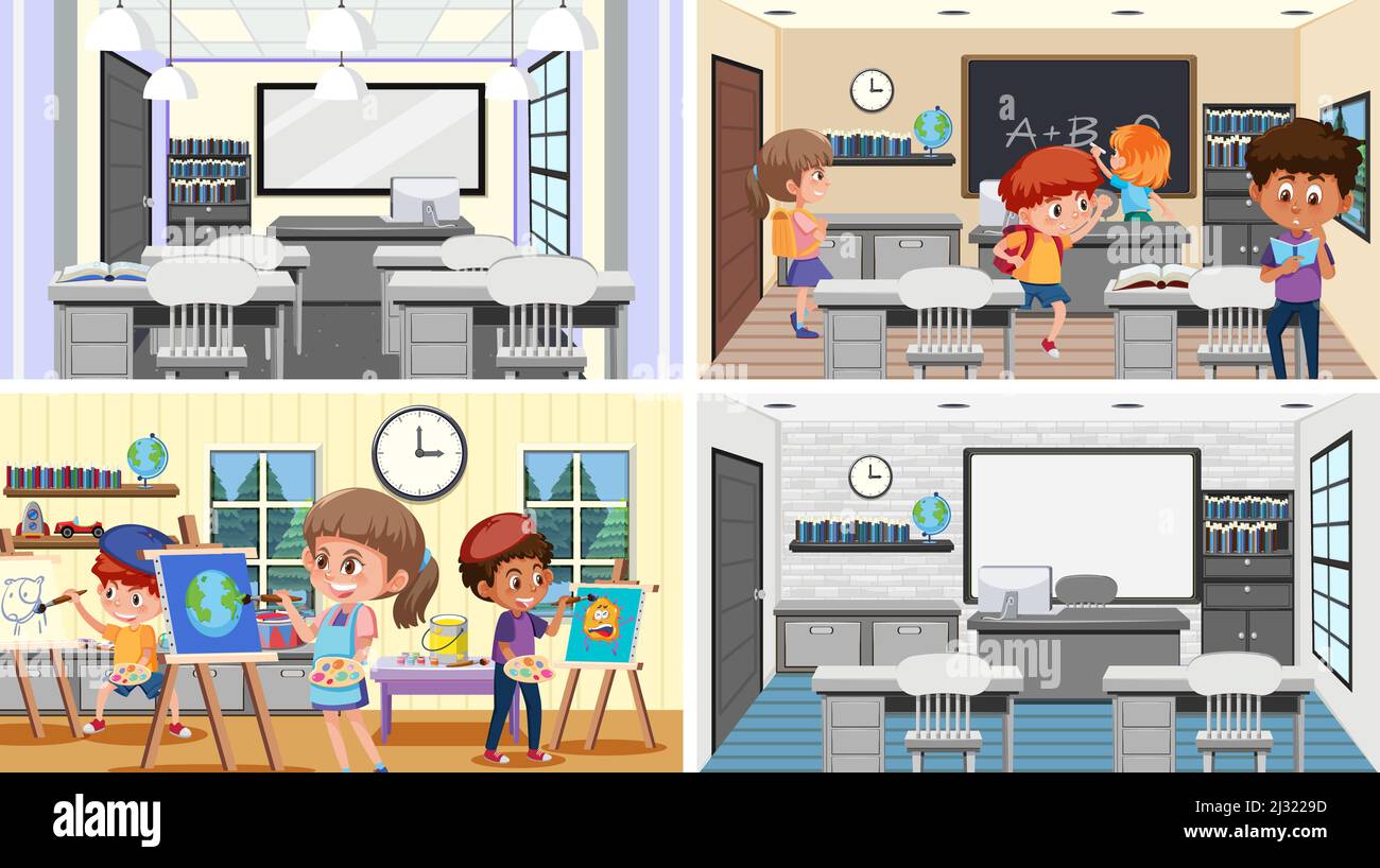 Set of student in the classroom scene illustration Stock Vector Image ...