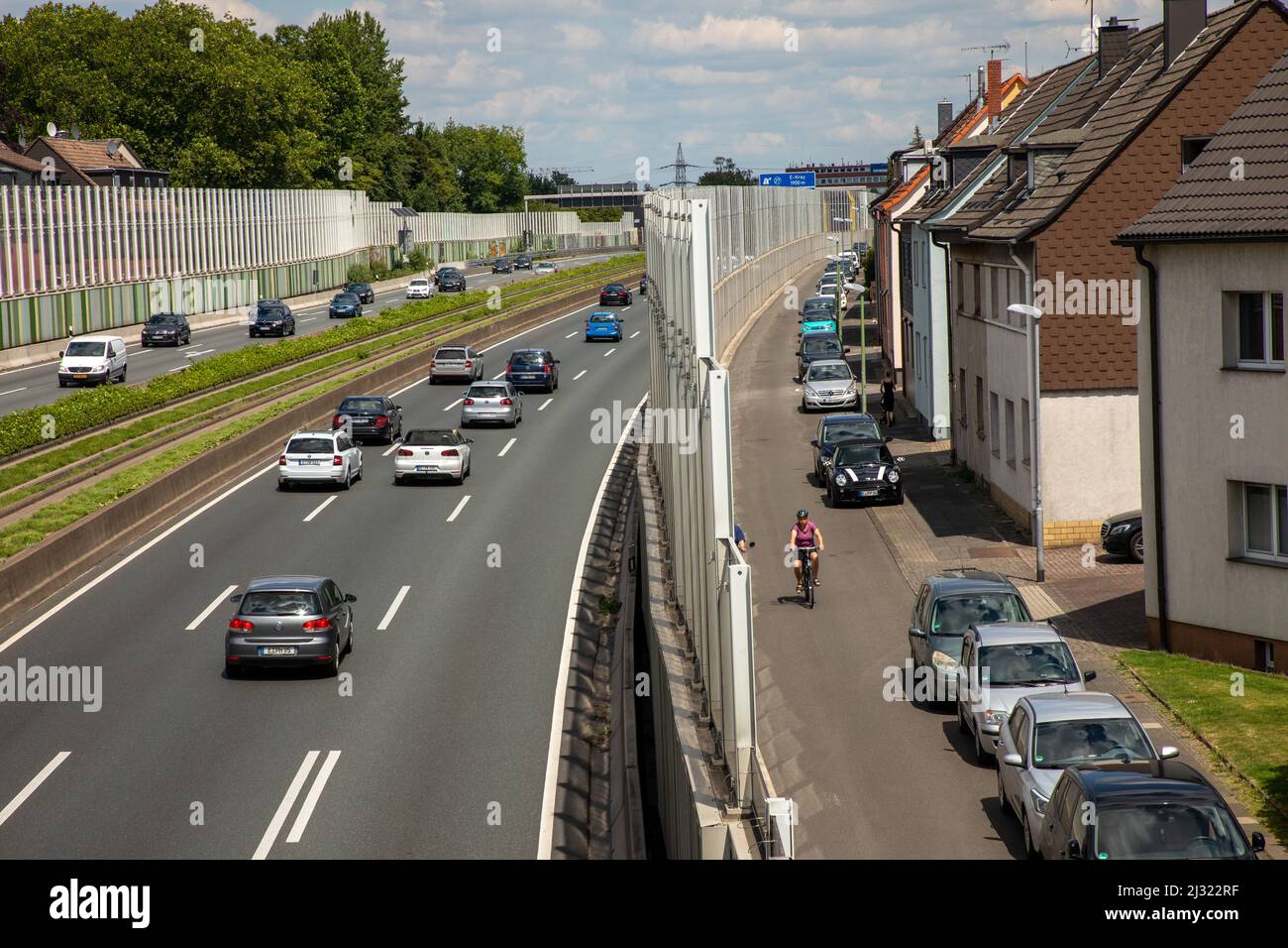 German Autobahn, noise barrier on the A40 in Essen, Essen-Kray, Stock Photo