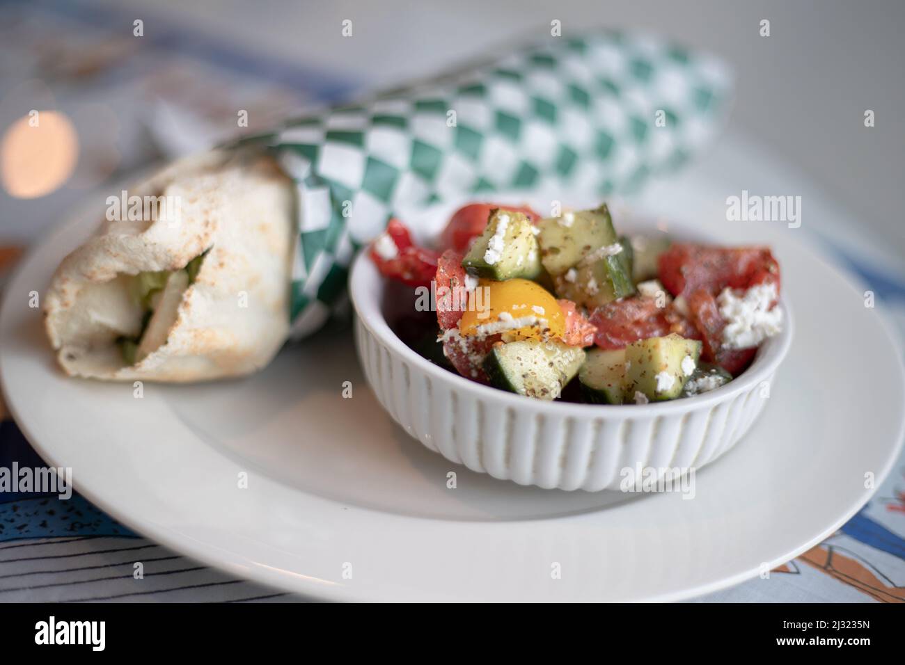 Mediterranean cuisine with a shawarma and salad Stock Photo Alamy