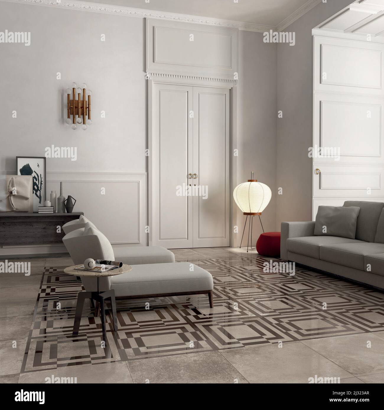 Modern interior design of room with elegant gray tiles, seamless ...