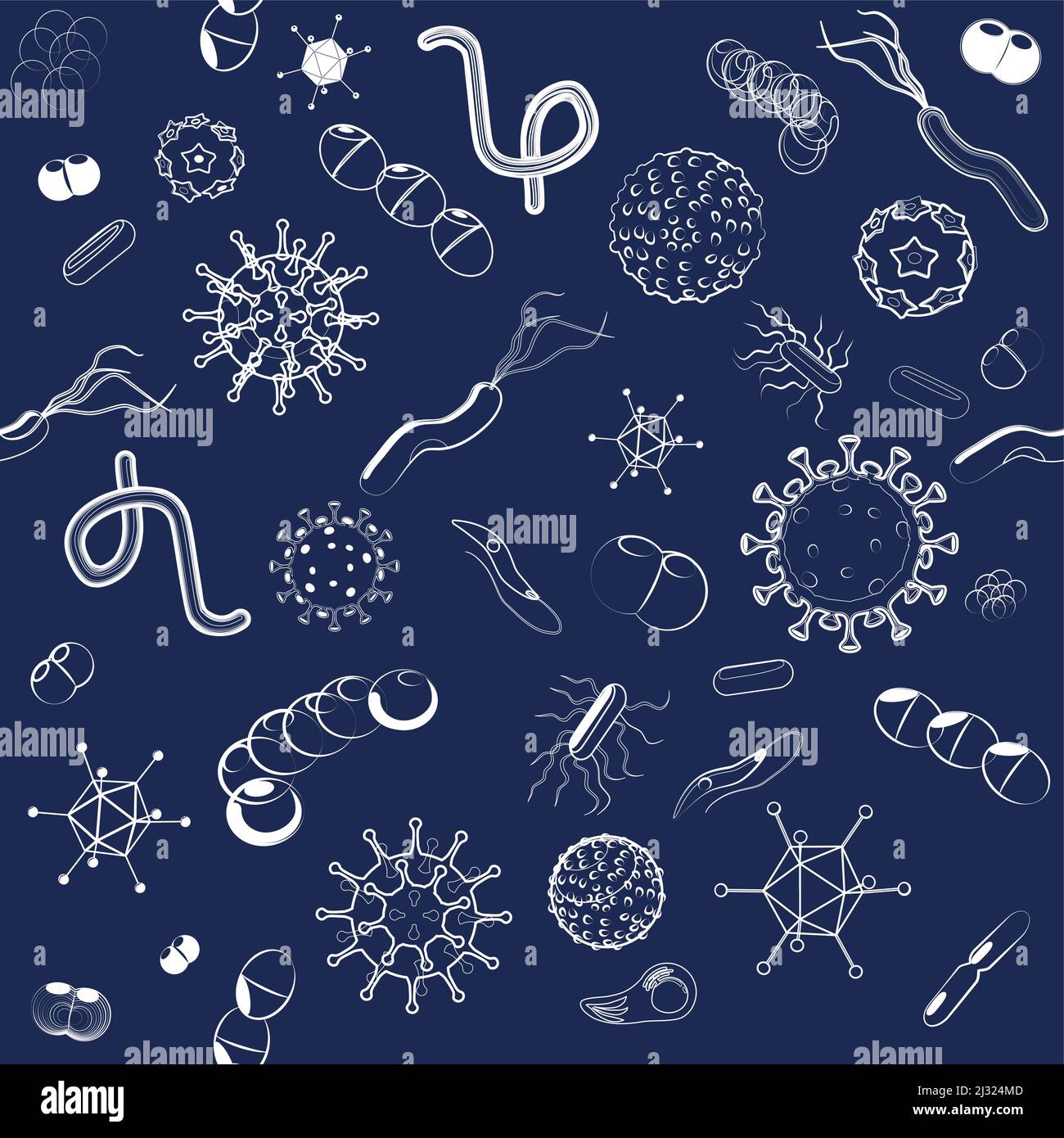 seamless pattern. bacteria, microbes and viruses under microscope. microorganisms and pathogens. Vector background Stock Vector