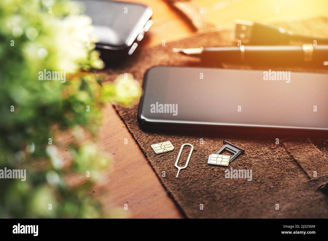 SIM card for smart phone. Changing the SIM card. Stock Photo