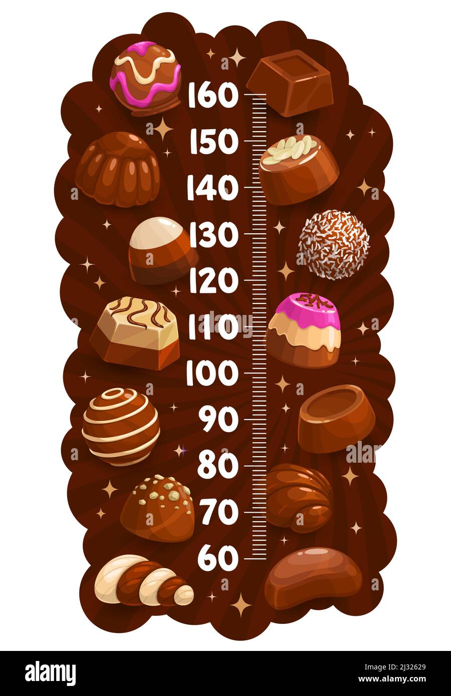 Kids height chart with chocolate marzipan, truffle, praline, nougat,  roasted nuts candy sweets. Children growth measure meter ruler scale with  chocolate praline candies, coconut flakes and cream Stock Vector Image &  Art -