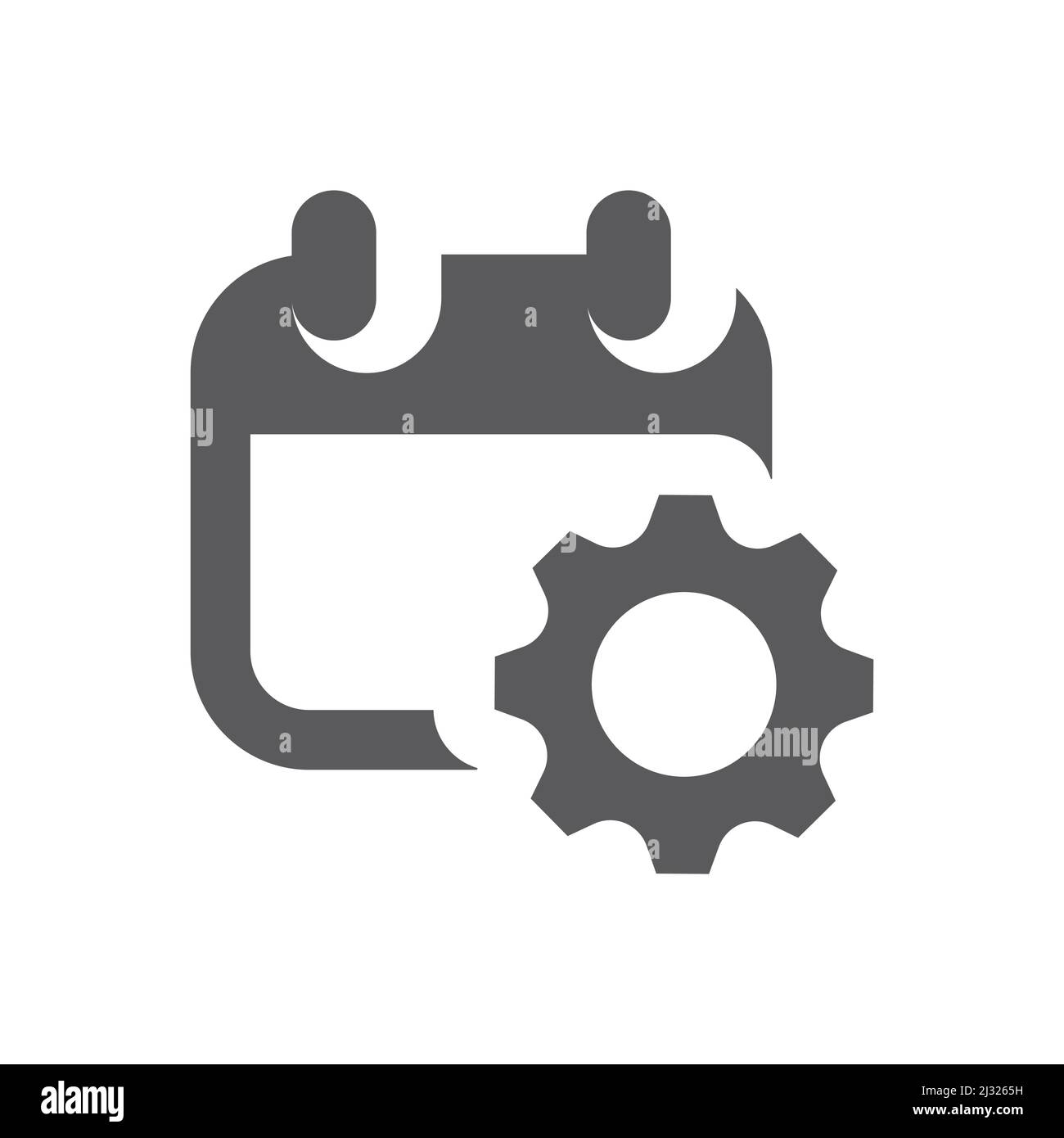 Calendar page and gear black vector icon. Time management filled symbol 