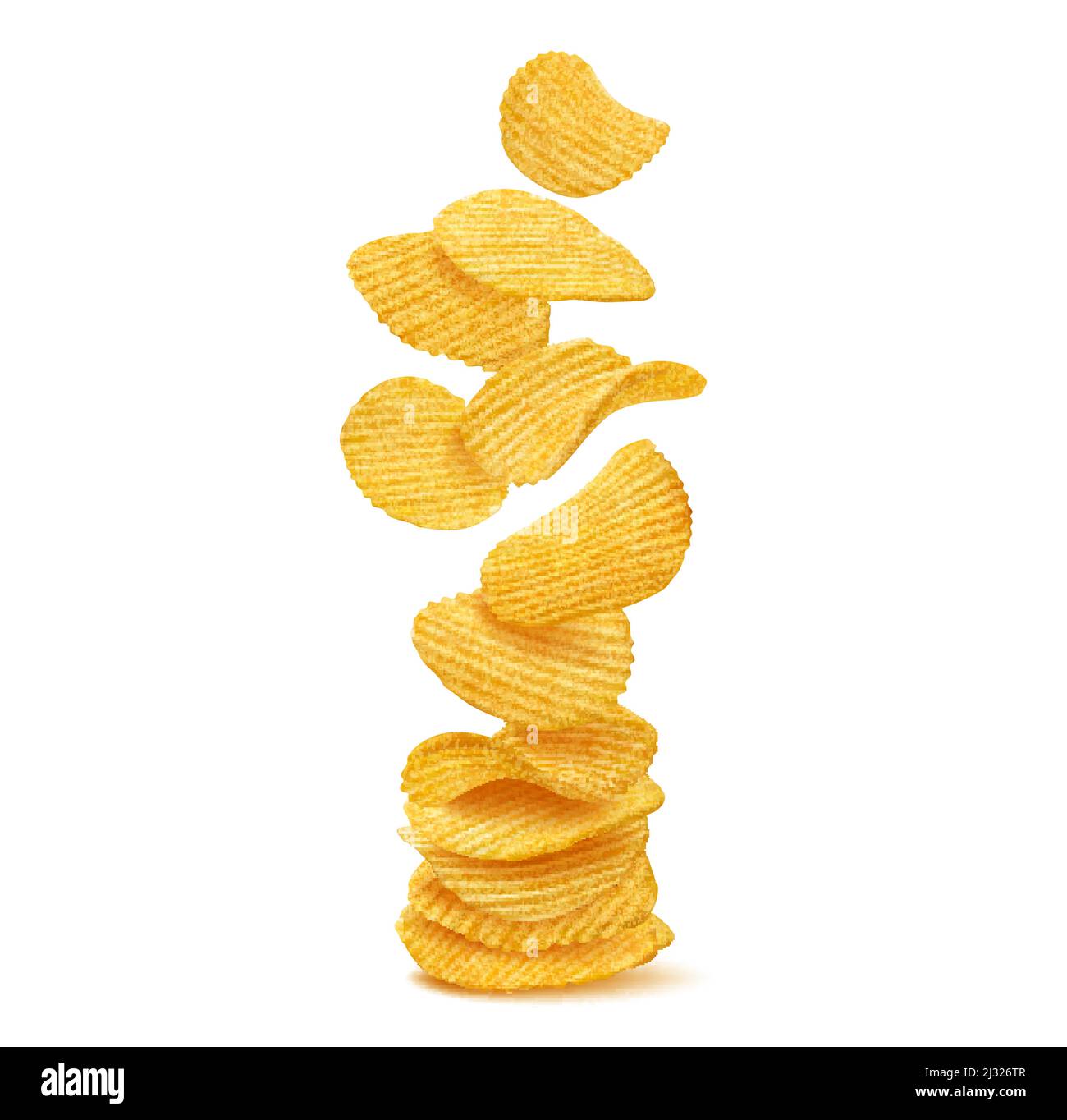 Stack, pile and heap of ripple crispy potato chips, vector junk food