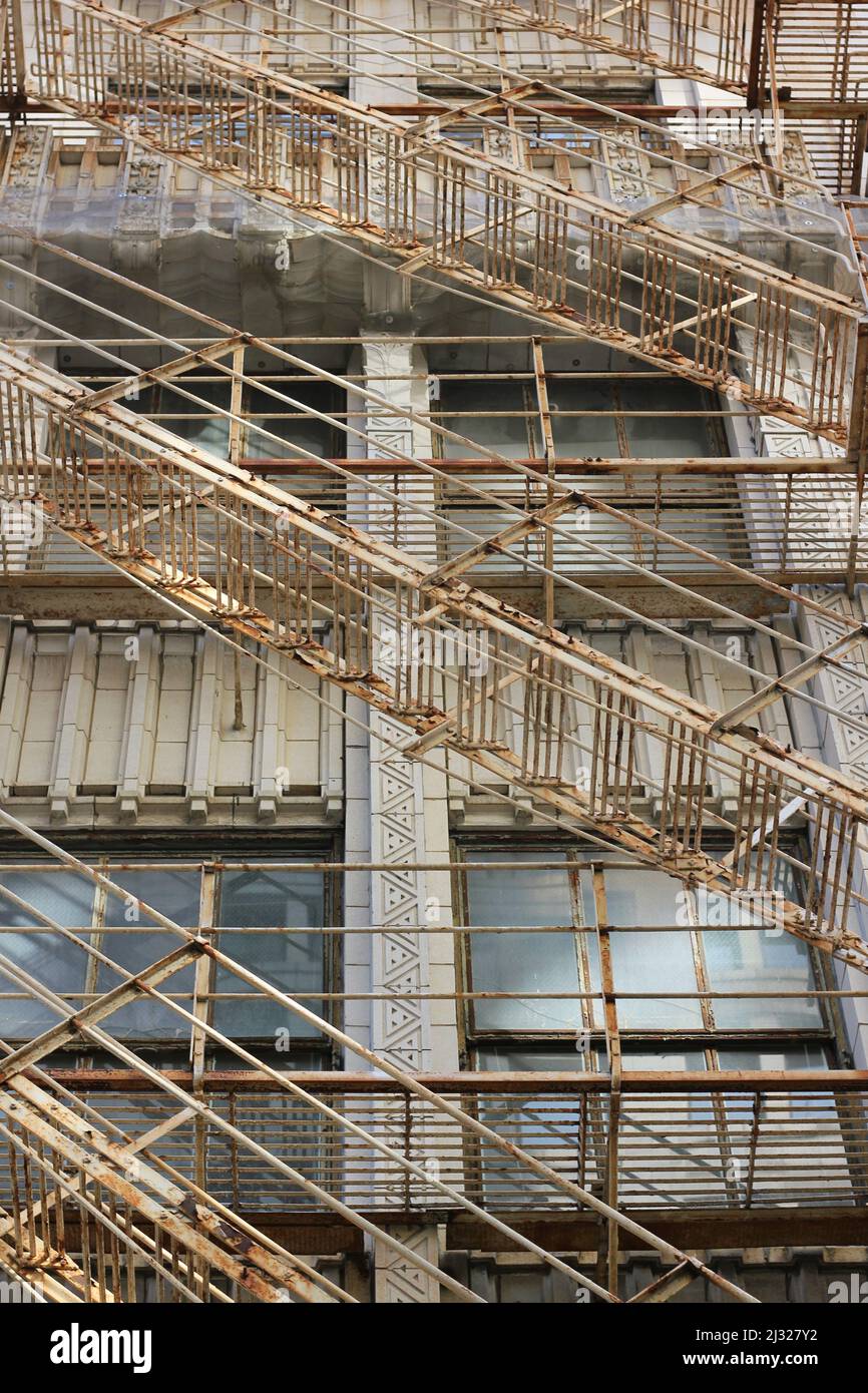 Old fire escape stairs and platform in downtown Chicago Stock Photo Alamy