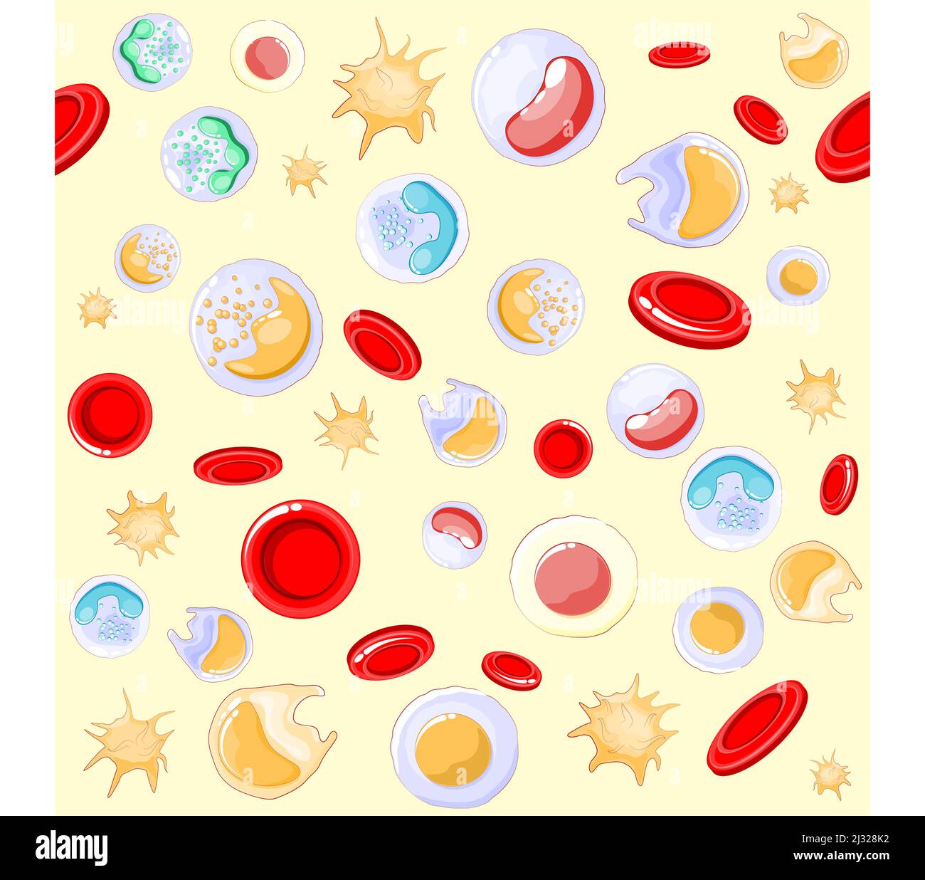 seamless pattern. red and white blood cells under microscope. Vector background Stock Vector