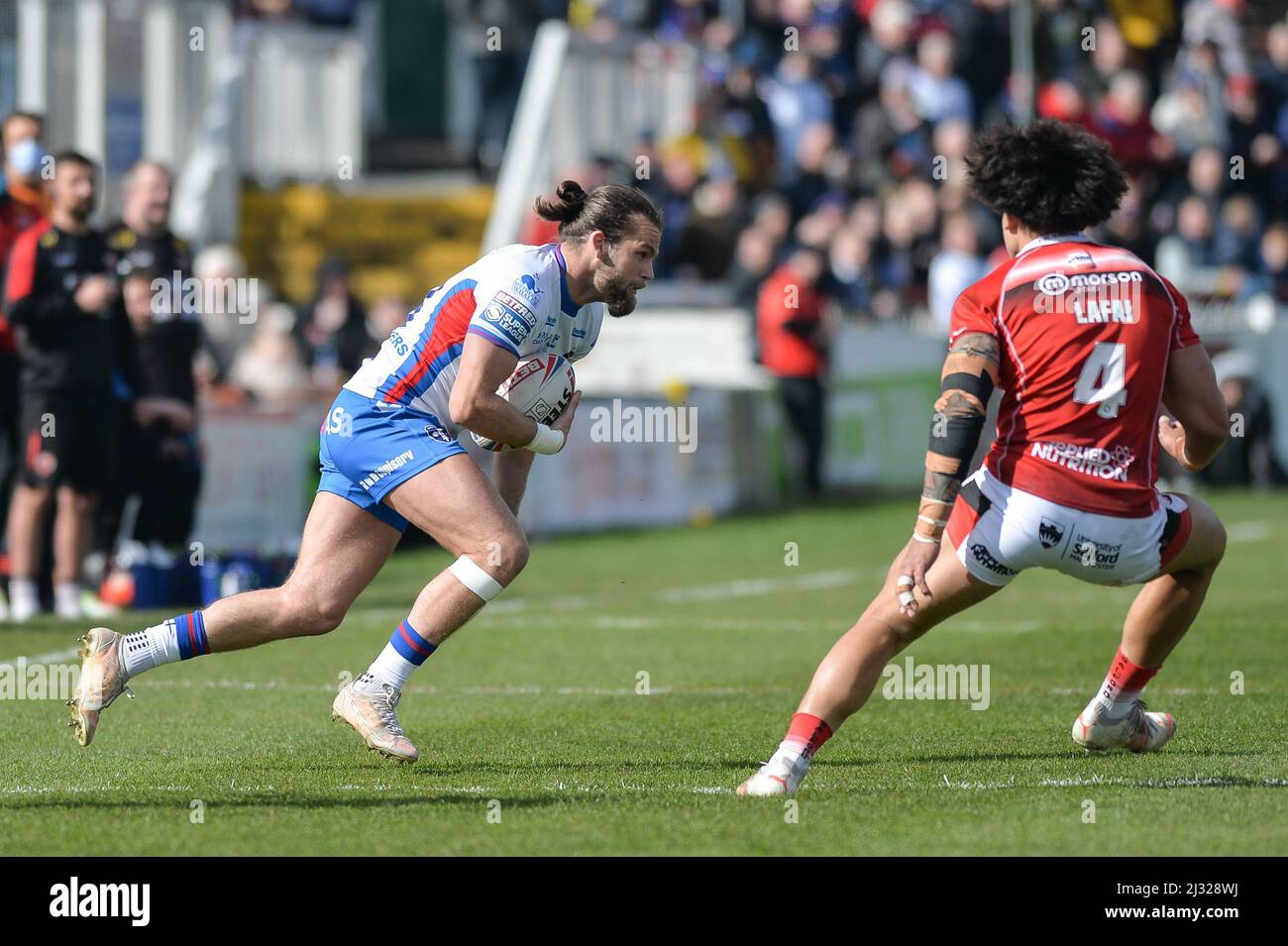 Wakefield, England - 3rd April 2022 -  Wakefield Trinity's Liam Kay in action. Rugby League Betfred Super League Round 7 Wakefield Trinity vs Salford Red Devils at The Be Well Support Stadium, Wakefield, UK  Dean Williams Stock Photo