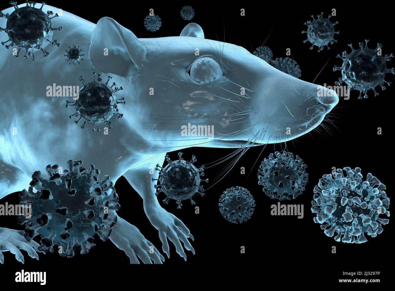 Symbolbild: CGI-Visualisierung: Coronavirus, Mutationen Delta Omicron: aufgrund der zahlreichen Mutationen in der Oberflaechenstruktur der Omicron Var Stock Photo