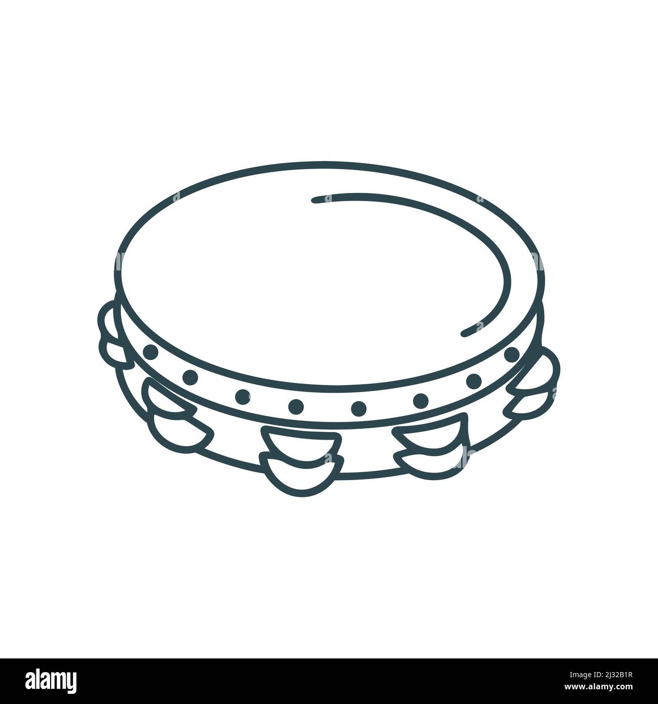 Folk musical instrument tambourine doodle style. Ethnic simple tool contour drawing vector isolated illustration Stock Vector