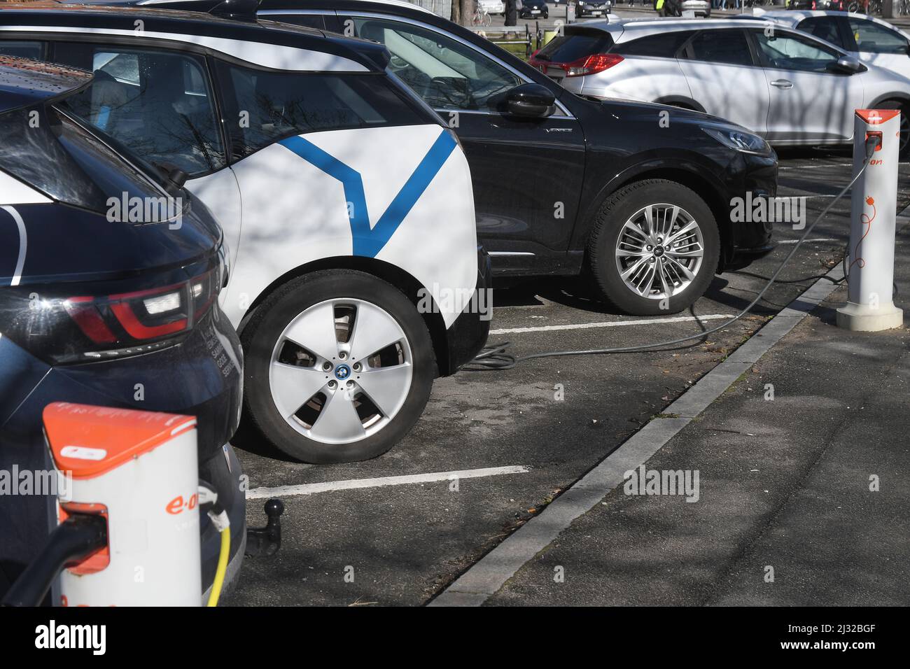 Copenhagen/Denmark./05 April 2022/.Electric cars charge at eon charge
