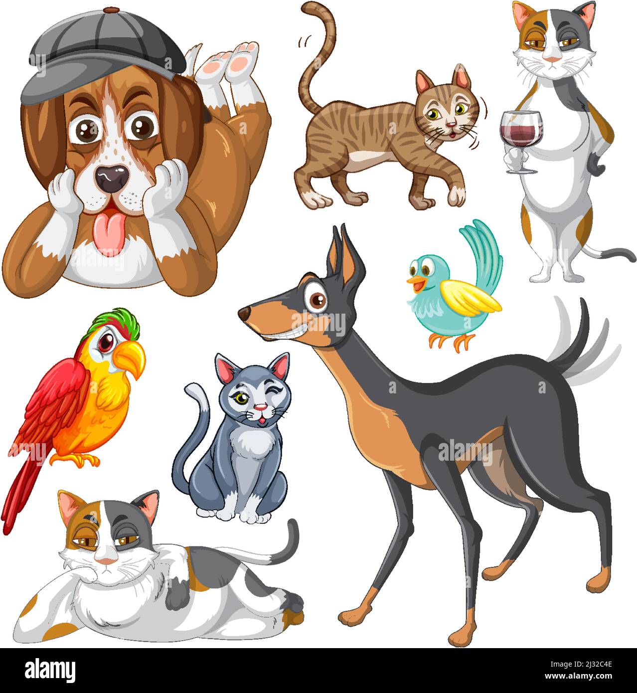 Set of different domestic animals on white background illustration ...