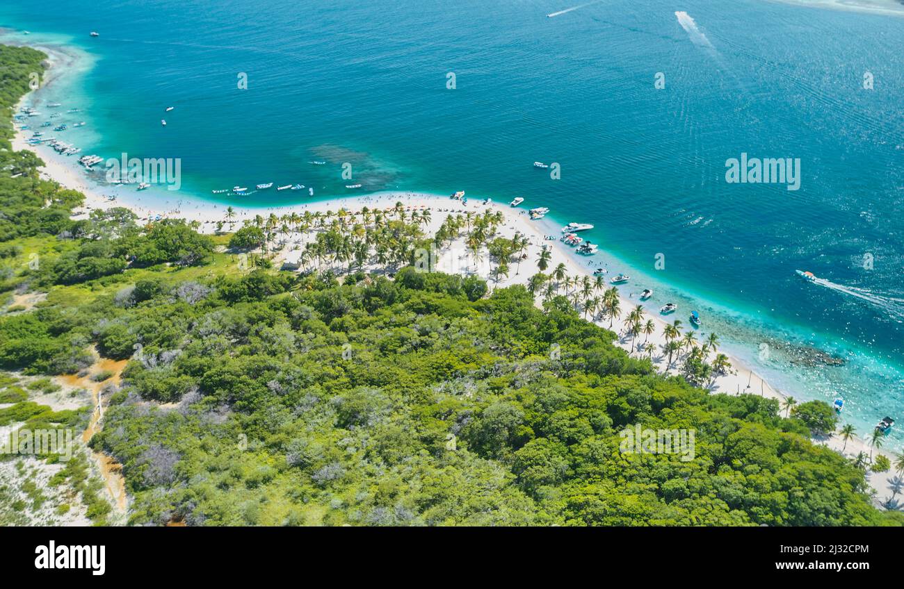 Top view in Caribbean island Paradisiacal - Cayo Sombrero - Morrocoy, Venezuela. Aerial View. Stock Photo