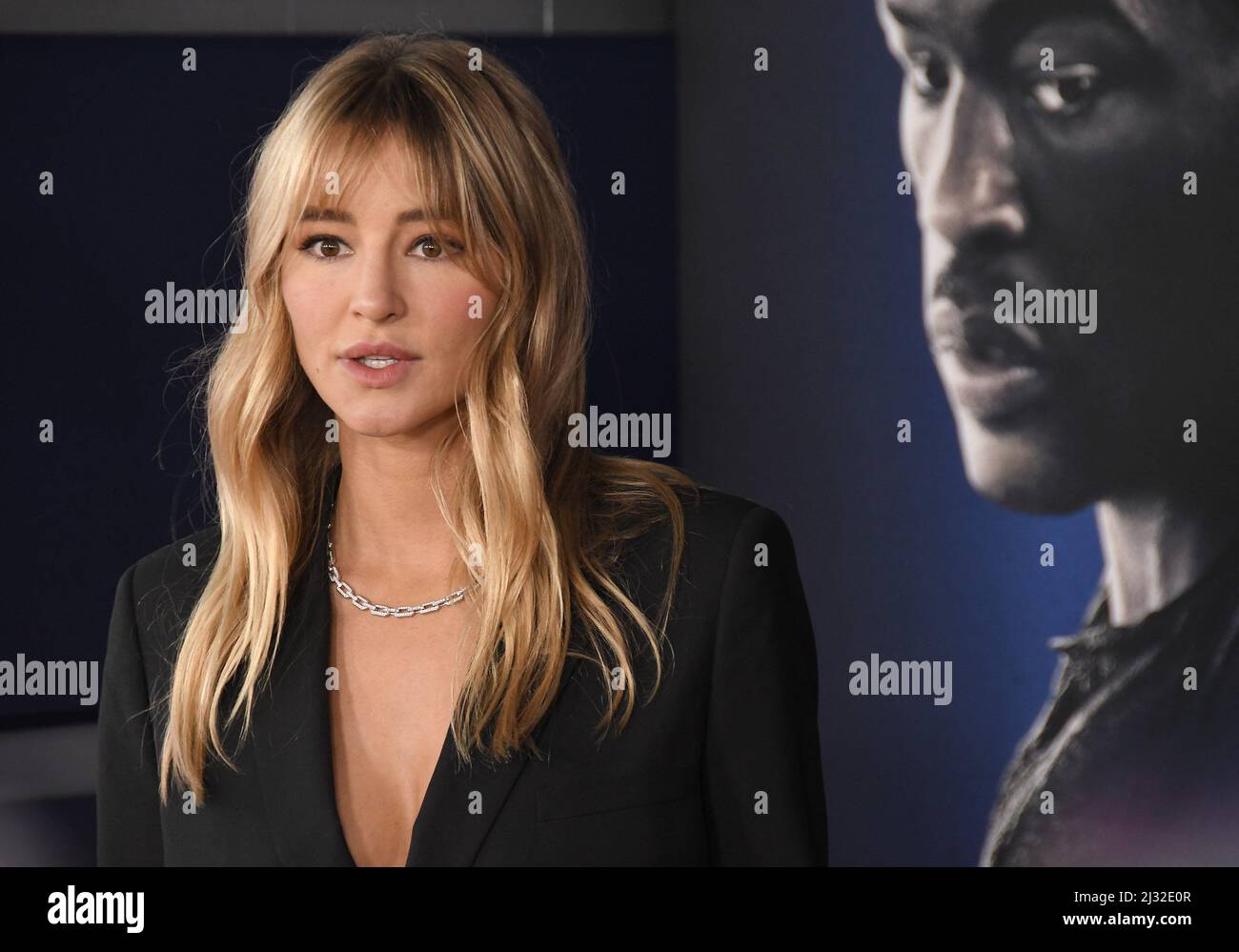 Hassie Harrison arrives at the AMBULANCE Los Angeles Premiere held at the  Academy Museum of Motion Pictures in Los Angeles, CA on Monday, ?April 4,  2022. (Photo By Sthanlee B. Mirador/Sipa USA