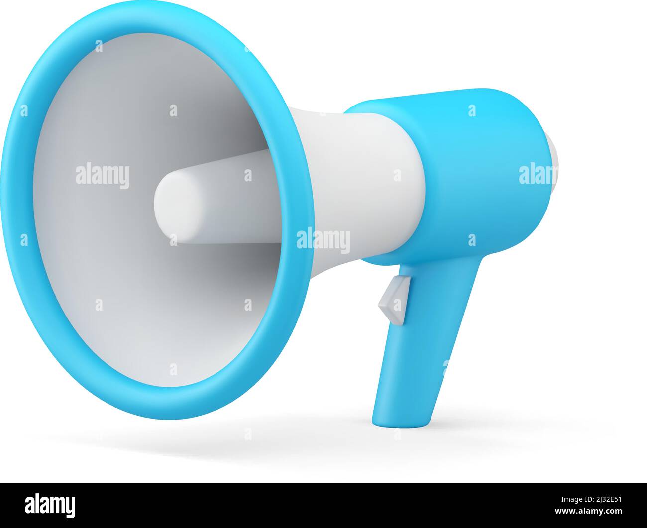 Realistic 3d icon blue loudspeaker with handle for marketing promo info message vector illustration. Advertising announcement protest propaganda elect Stock Vector