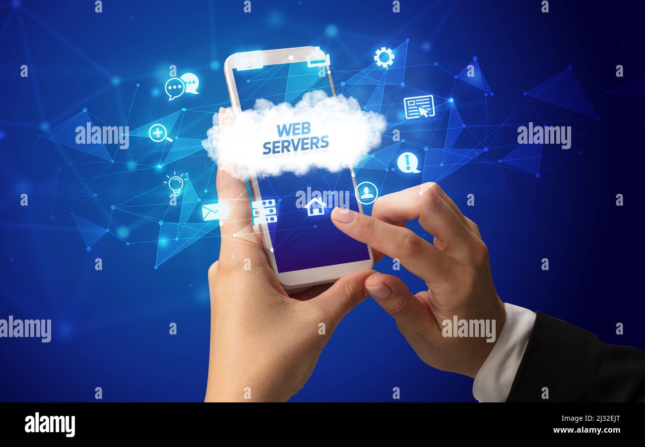 Hand using smartphone with cloud technology concept Stock Photo - Alamy