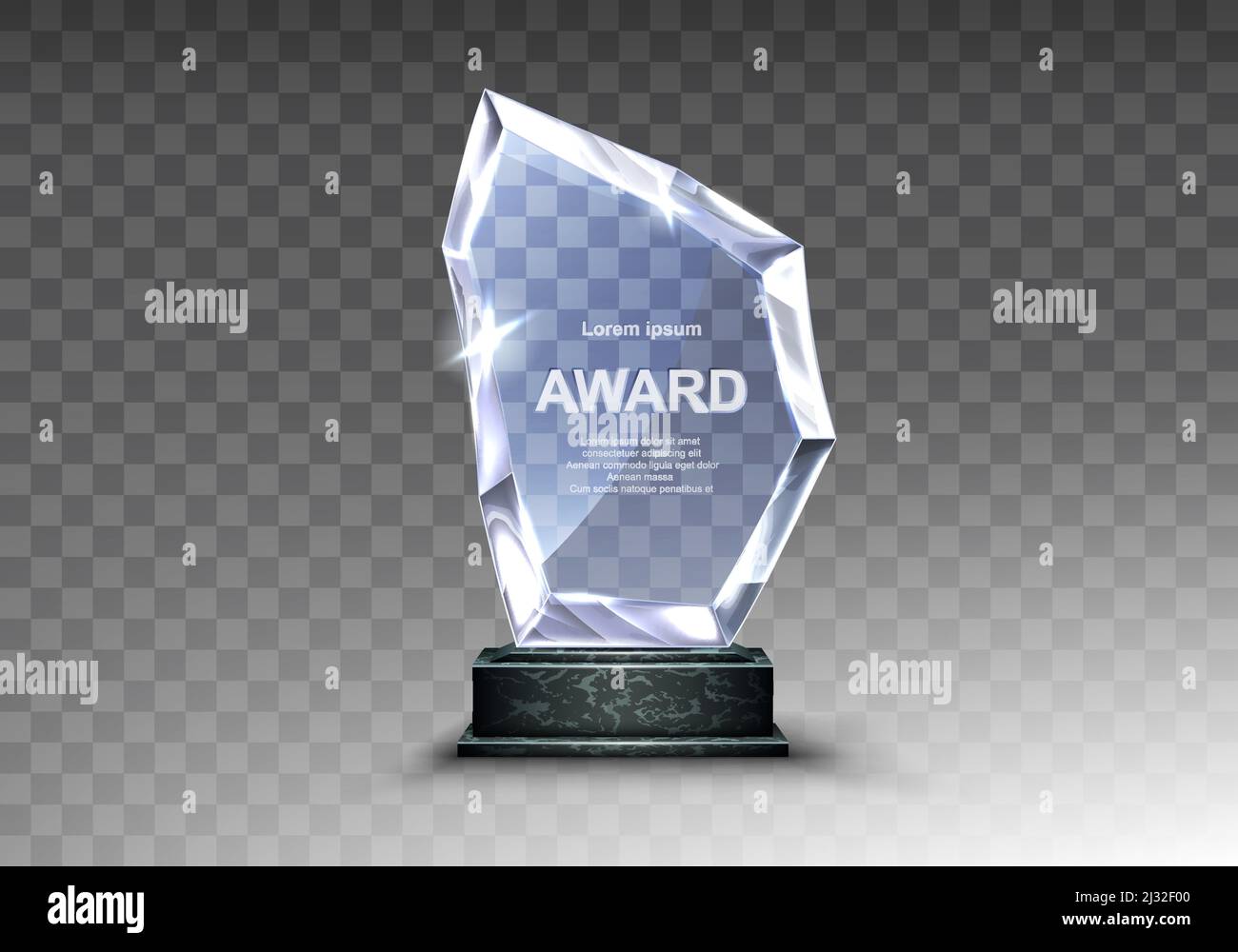 Glass award trophy or winner prize realistic vector illustration
