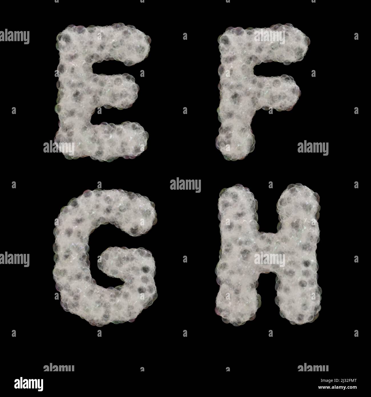 3d rendering of soap foam capital letters alphabet - letters: E-H Stock Photo