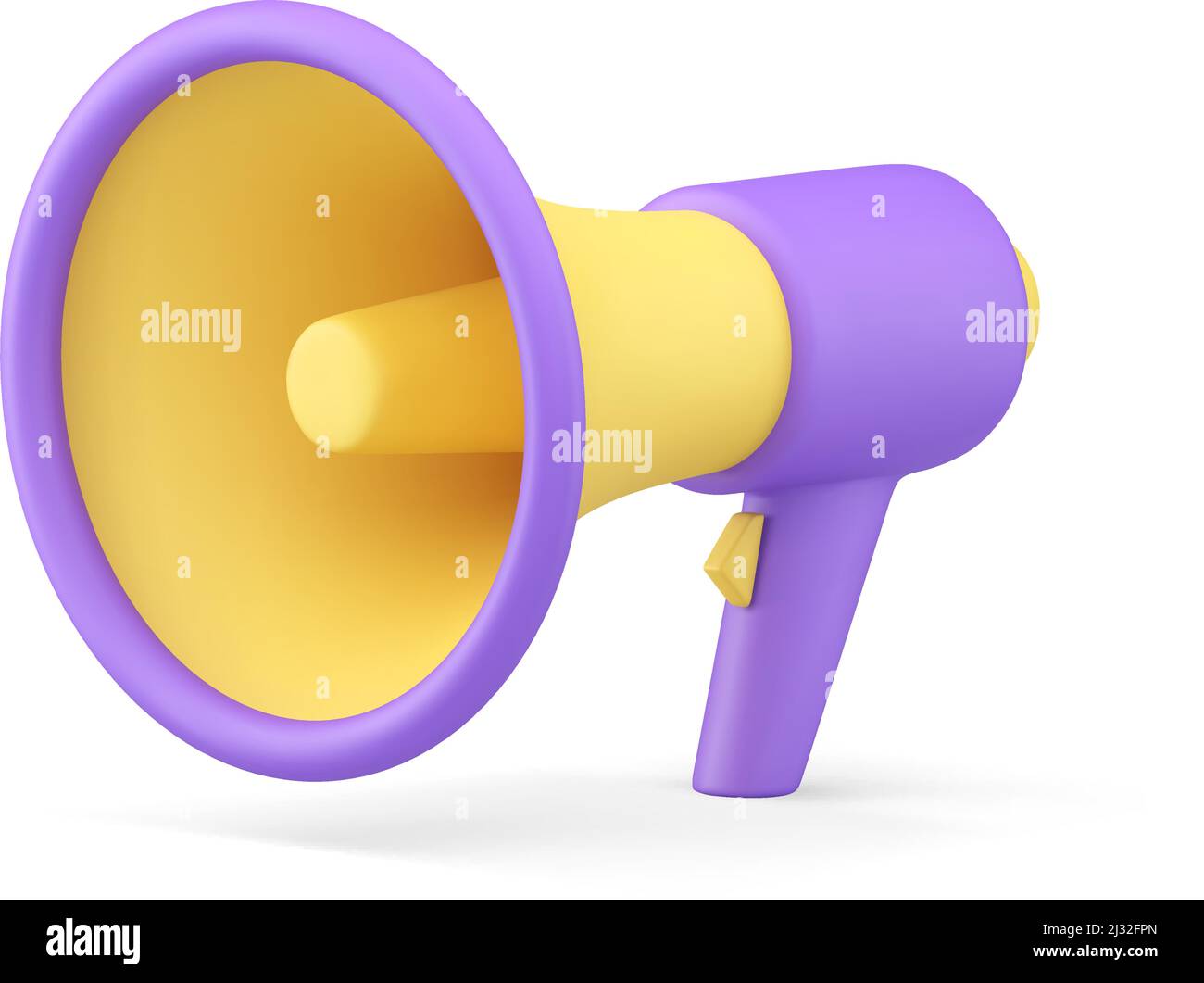 Purple megaphone promo business news information broadcasting loud speaking 3d icon realistic vector illustration. Isometric bullhorn sale marketing a Stock Vector