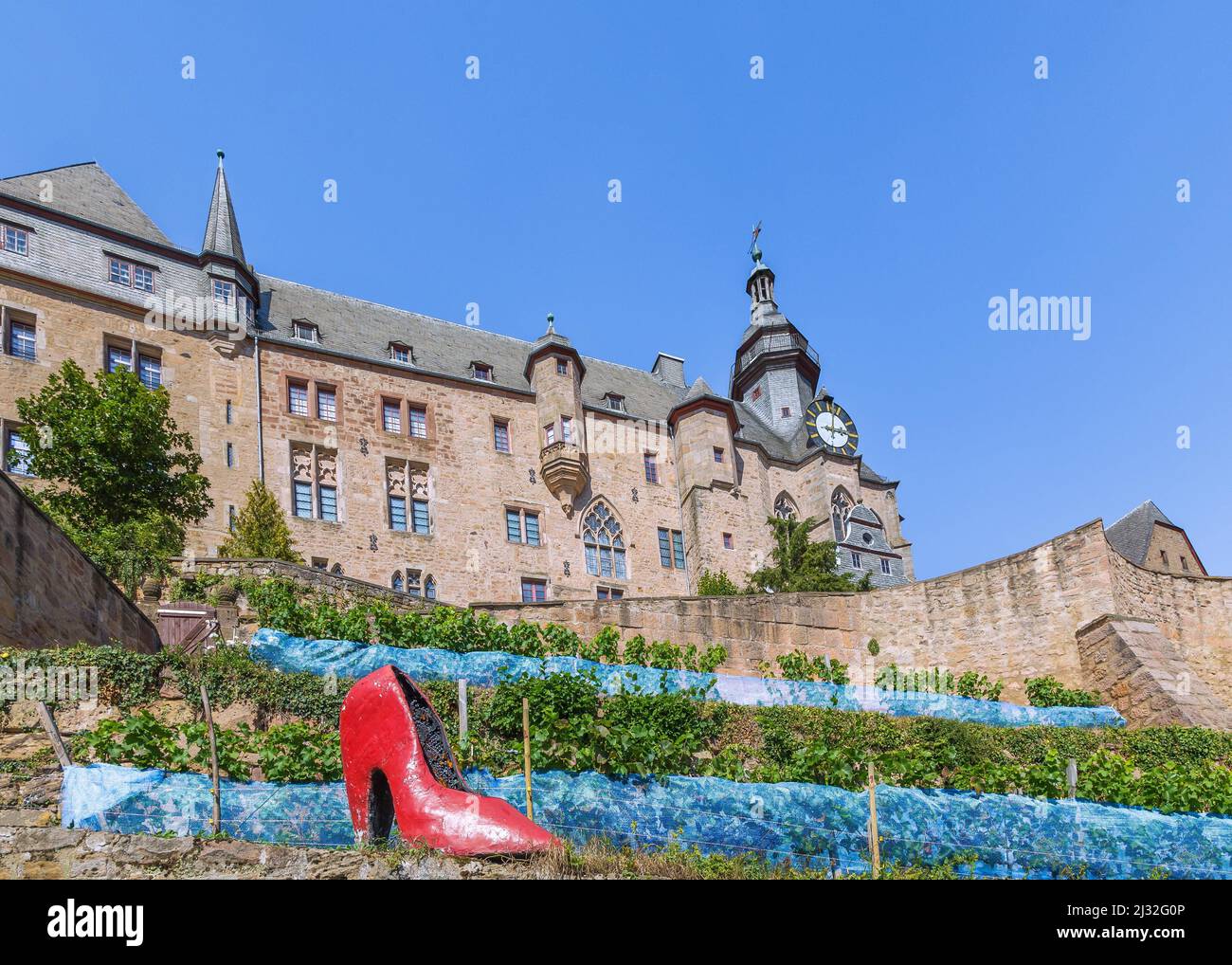 Marburg an der Lahn; landgrave castle; Grimm-Dich path, Cinderella, red  pumps Stock Photo - Alamy