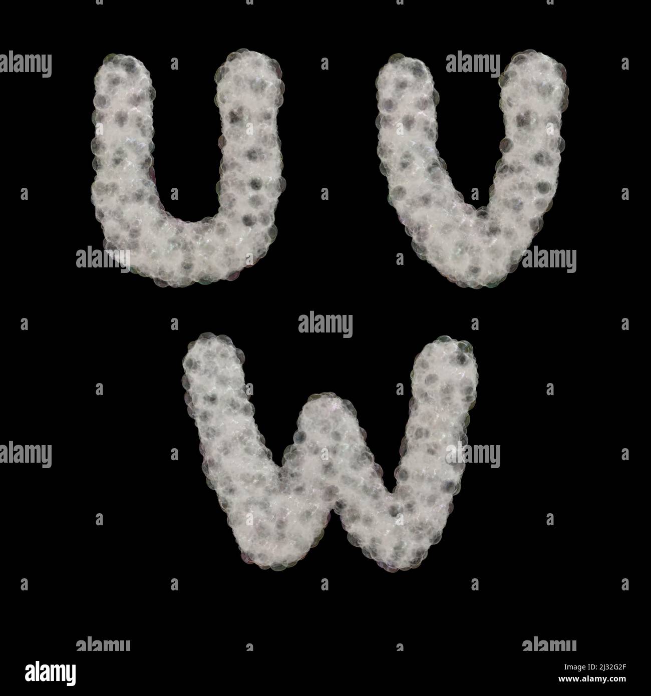 3d rendering of soap foam capital letters alphabet - letters: U-W Stock Photo