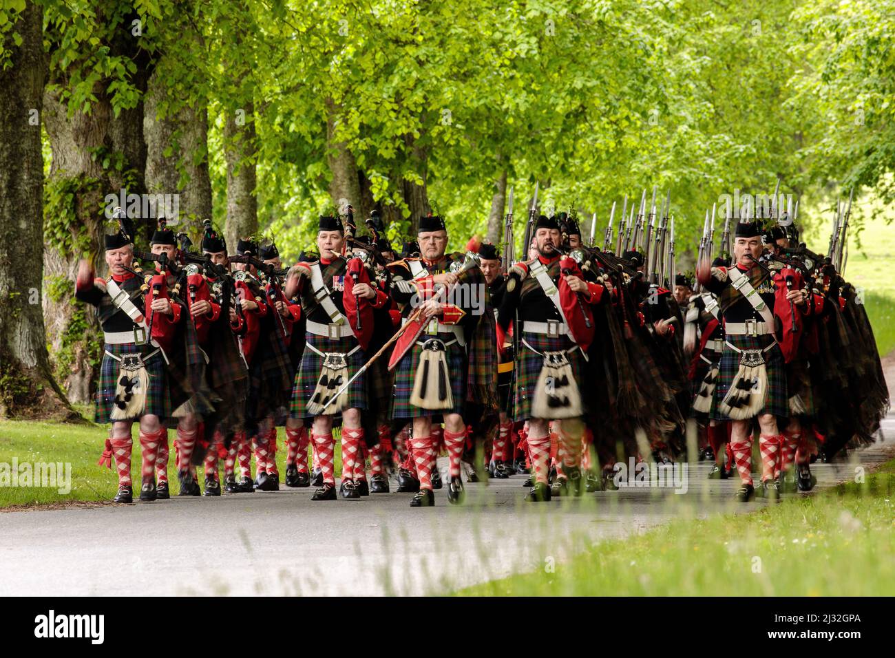 Atholl Highlanders Parade, Blair Castle, marching out, Atholl Gathering and Highland Games, Perthshire, Scotland, UK Stock Photo