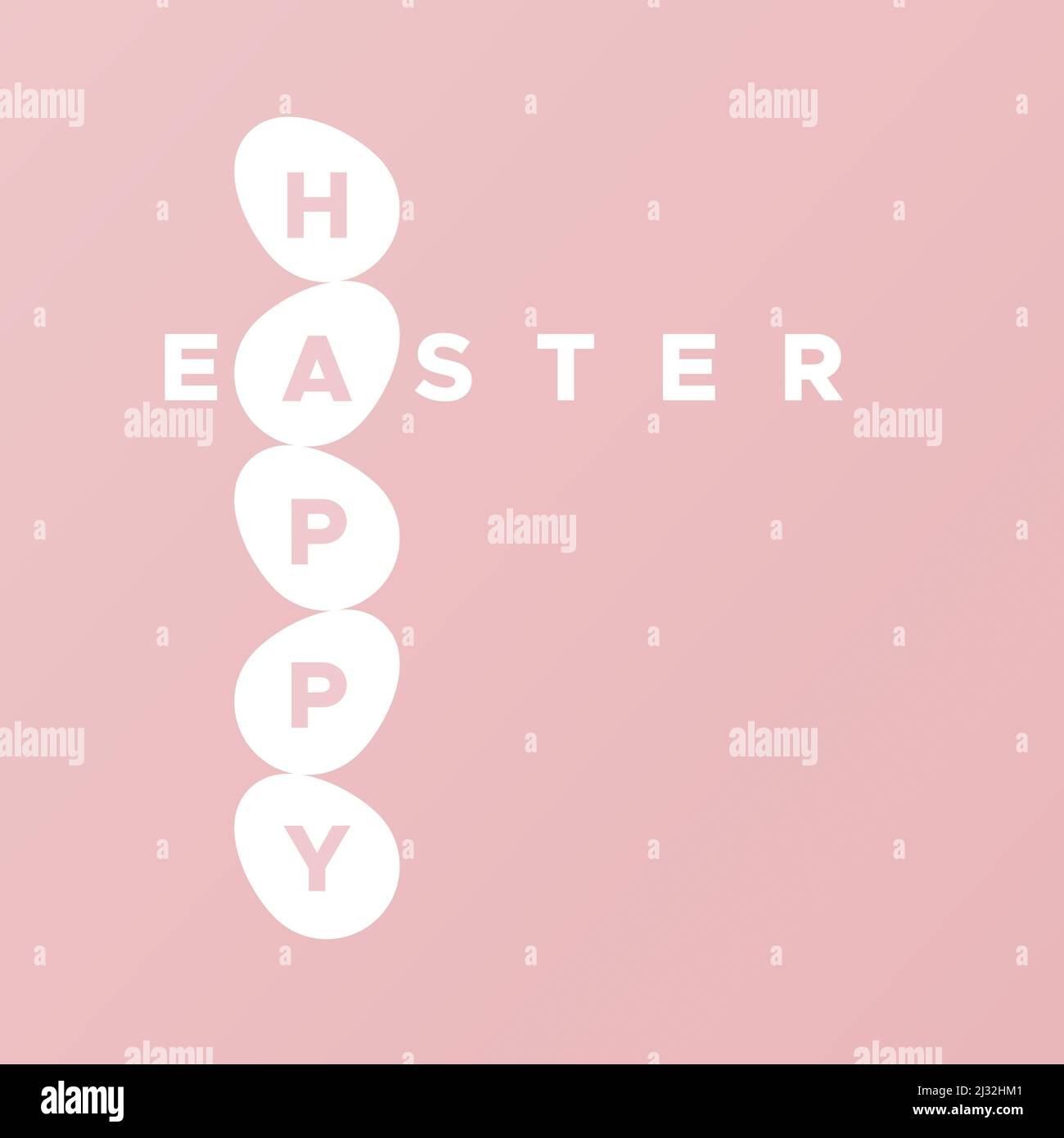Happy Easter. Vertical title in white eggs. Pink color. For greeting ...