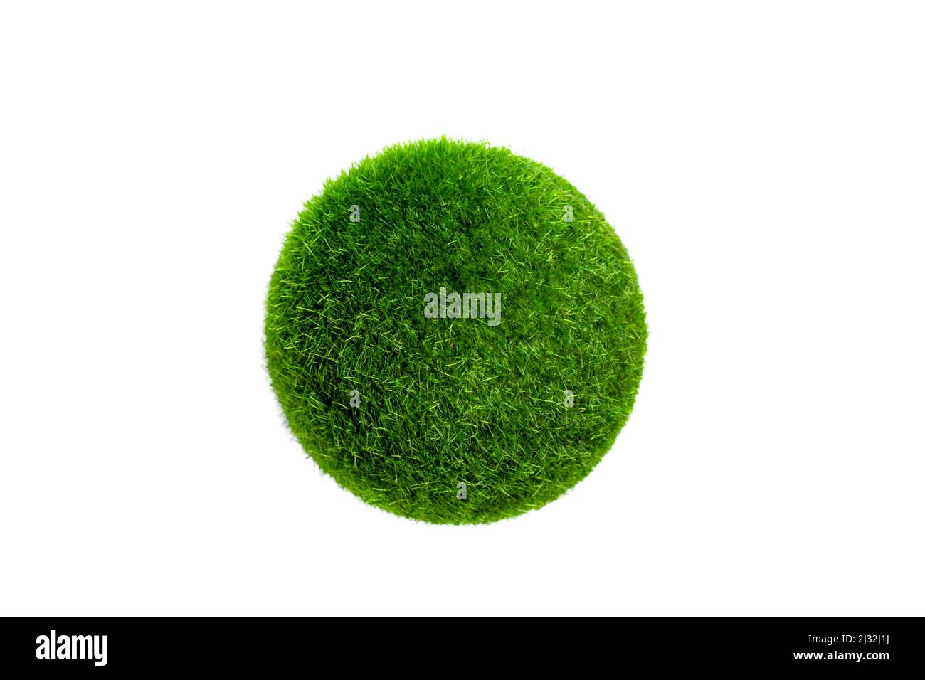 Isolated on white ball covered with grass. Stock Photo