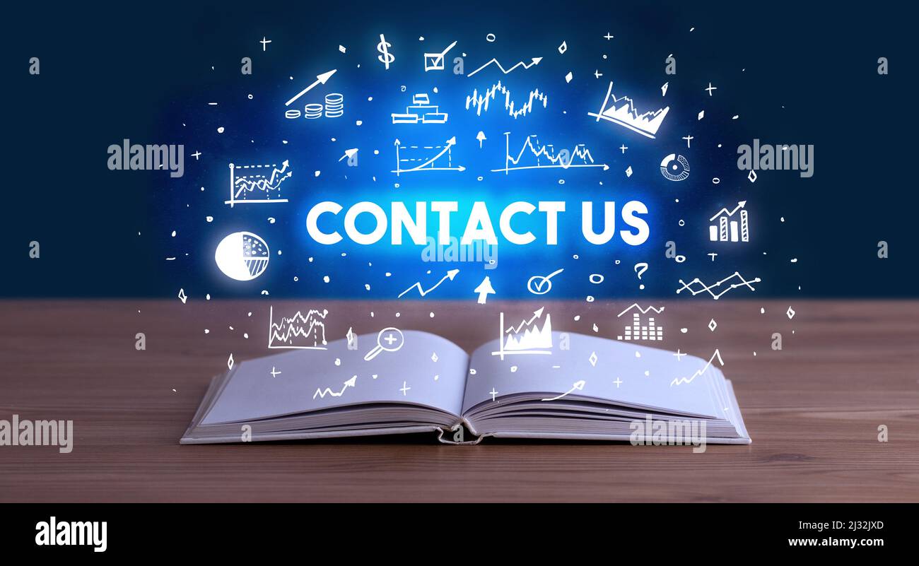 Business inscription coming out from an open book Stock Photo Alamy