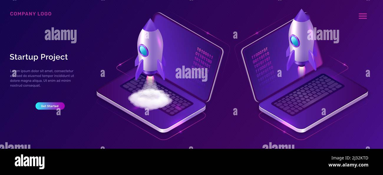 Business start up isometric concept vector illustration. Rocket taking ...