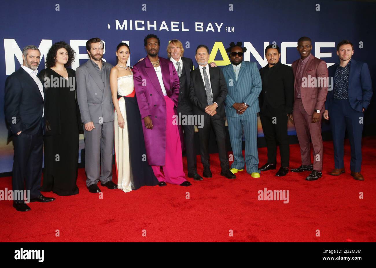 Los Angeles, Ca. 4th Apr, 2022. Michael Käse, Brad Fischer, Olivia Stambouliah, Eiza Gonzalez, Jake Gyllenhaal, Yahya Abdul-Mateen II, Michael Bay, A Martinez, Jesse Garcia, Cedric Sanders, Keir O'Donnell, at the premiere Ambulance at The Academy Museum of Motion Pictures in Los Angeles, California on April 4, 2022. Credit: Faye Sadou/Media Punch/Alamy Live News Stock Photo