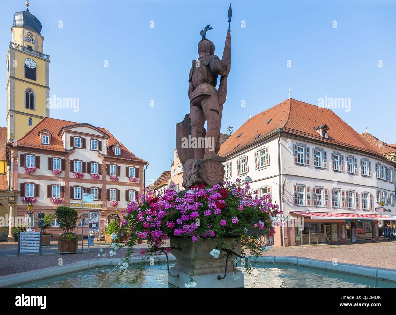 Bad Mergentheim; marketplace; Milchlingsbrunnen, Munster St. Johannes Stock Photo