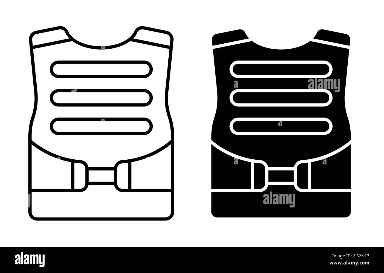 Linear icon, soldier body armor. Equipment for protection of chest of soldier in battle. Simple black and white vector isolated on white background Stock Vector