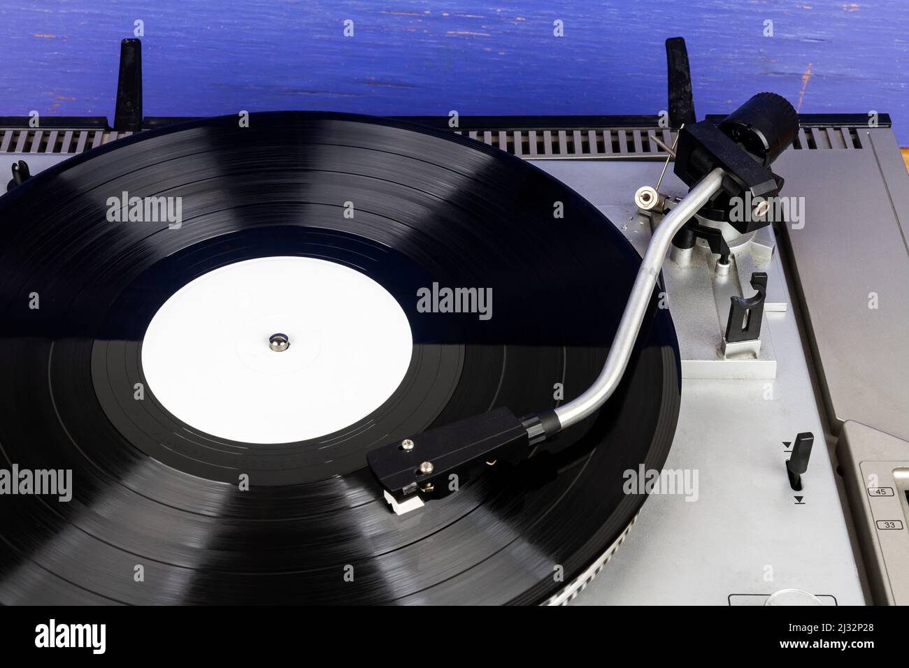 Close up of turntable needle on a vinyl record. Turntable playing vinyl