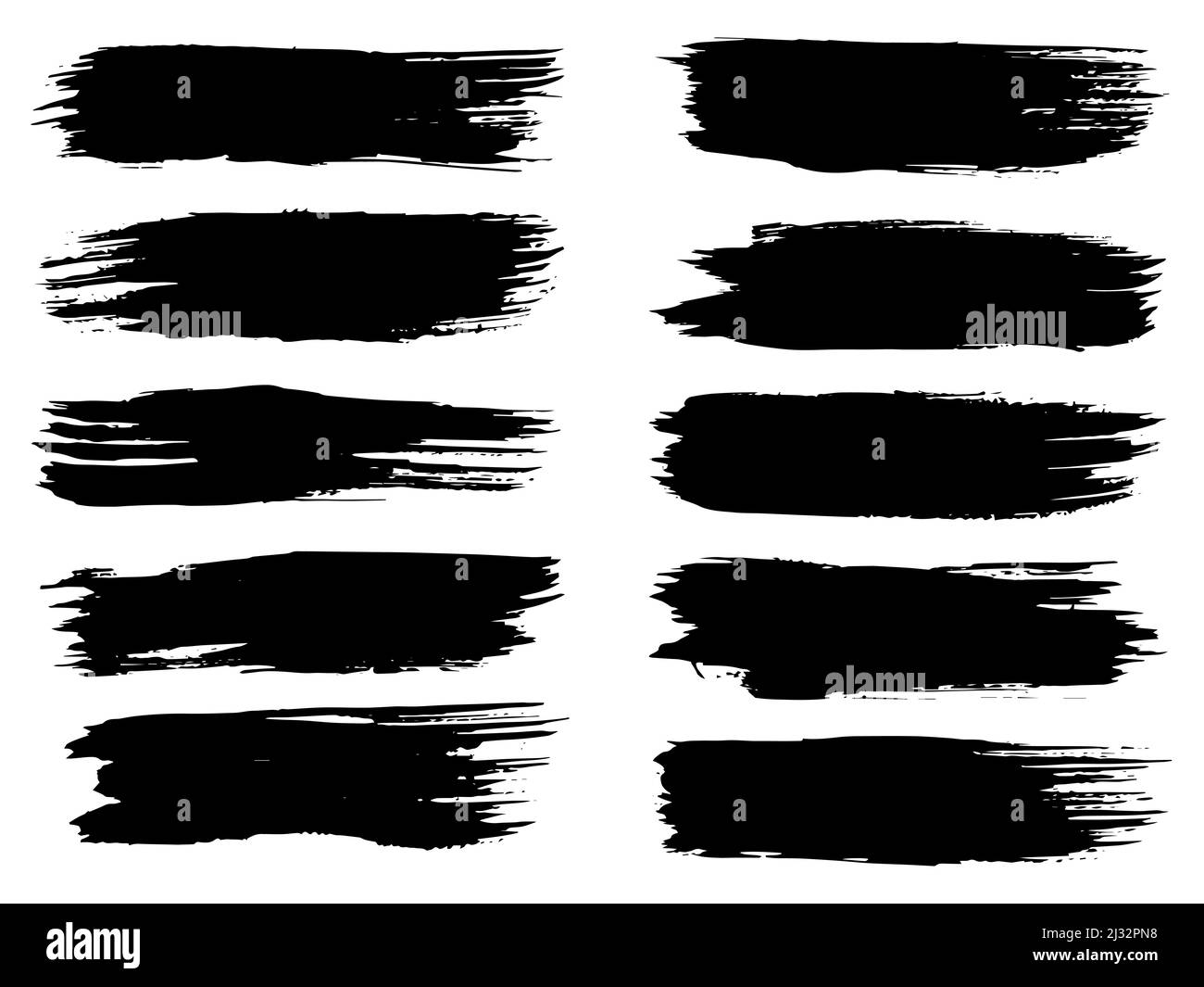Collection of artistic grungy black paint hand made creative brush ...