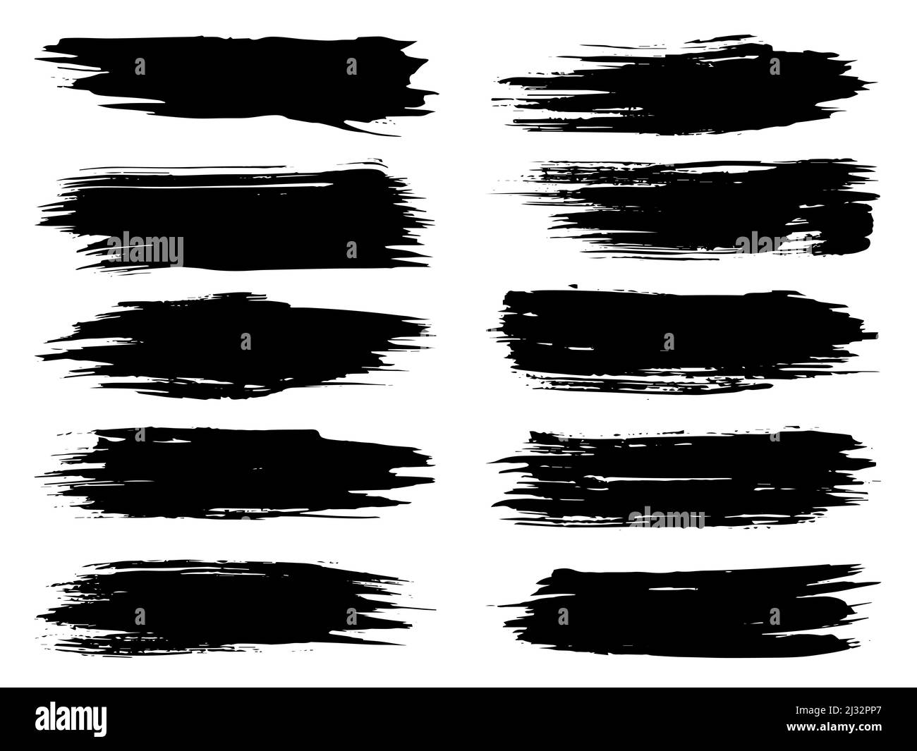 Collection of artistic grungy black paint hand made creative brush ...