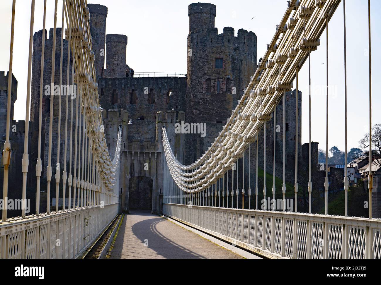 Conwy suspension bridge leading to the castle Stock Photo Alamy