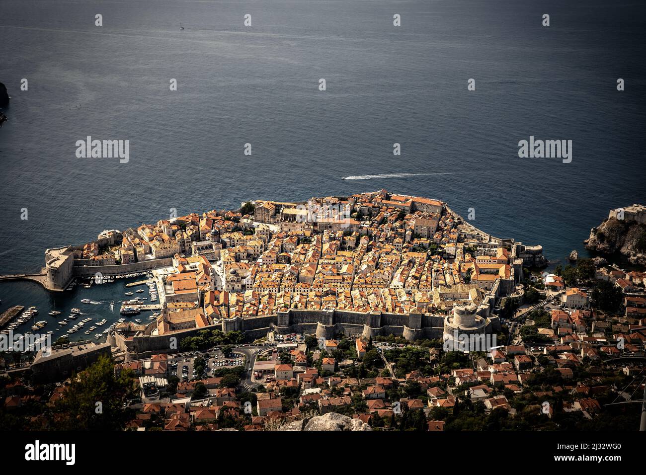 The beautiful city of dubrovnik with her harbor and rampart all around the city. Part of the Adriatique sea. Stock Photo