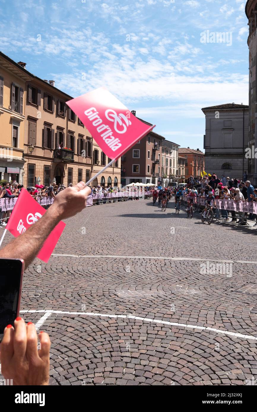 View of racing drivers at the Giro d'italia in Cremona, Lombardy, Italy, Europe Stock Photo