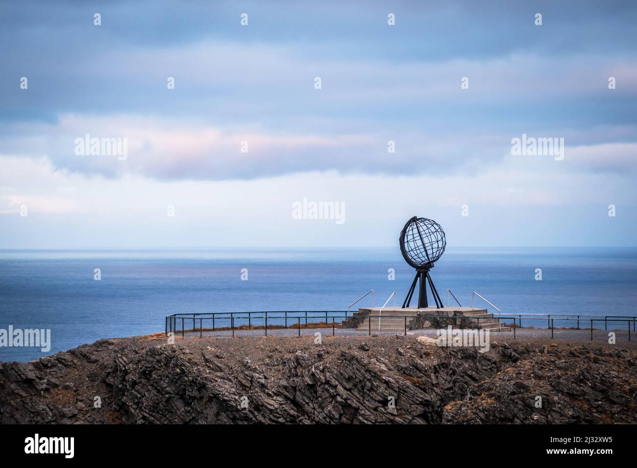 Globe on the North Cape, landmark, Arctic Ocean, Barents Sea, Norway,  Europe Stock Photo - Alamy