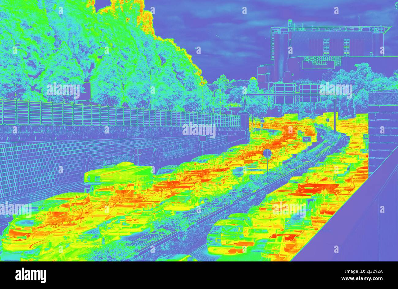 Infrared view of heavy fast moving traffic - motion infrared map Stock ...